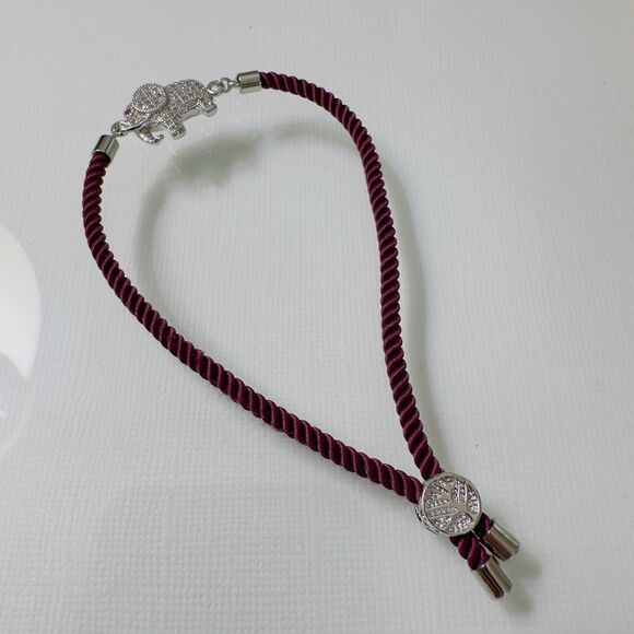 Pavé CZ Elephant Bracelet Red Eye Rhodium Plated Silvertone Adjustable Red Cord - Picture 15 of 16